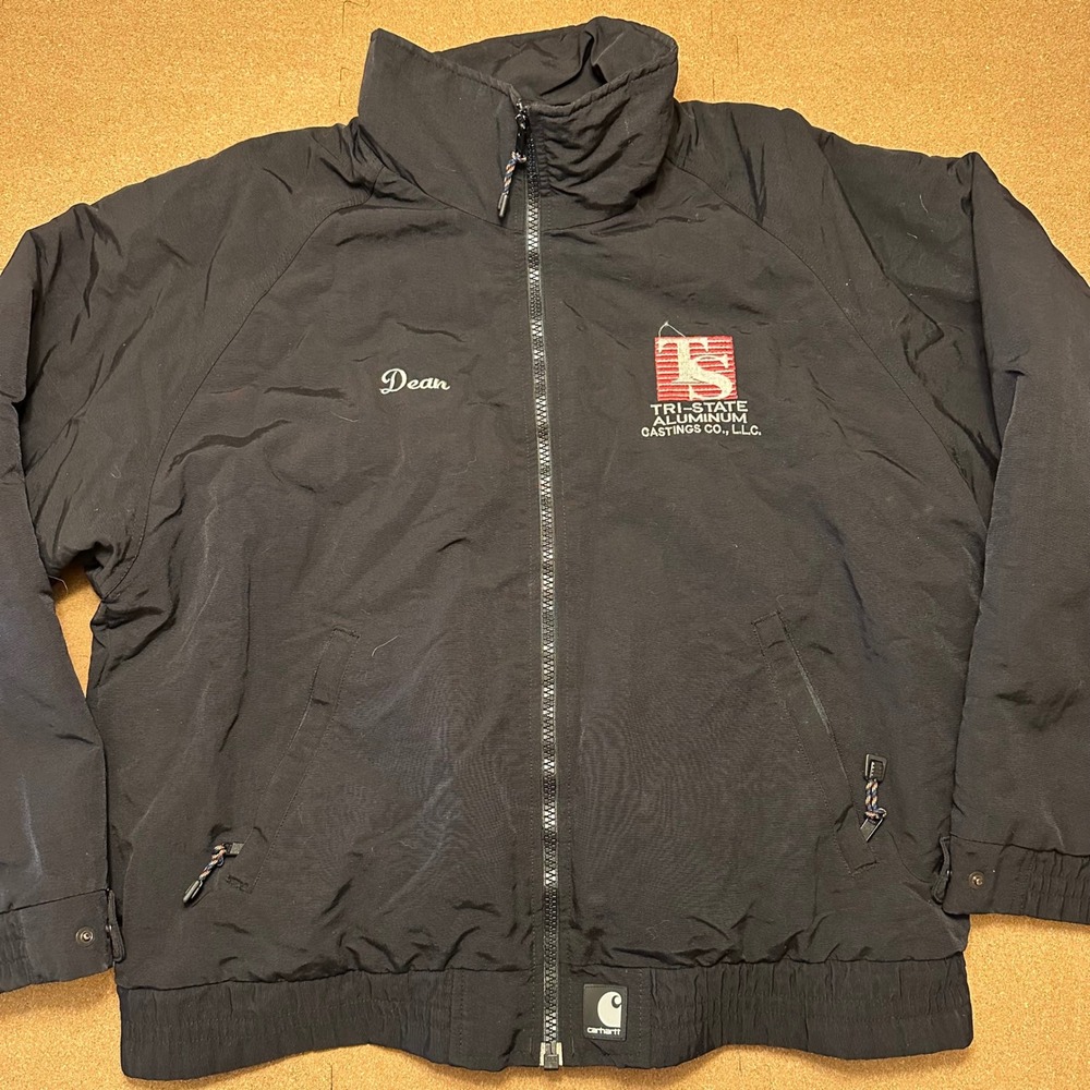 Carhartt Bomber Jacket Mens XL Black Tri-State Aluminum Corporate Fleece Lined